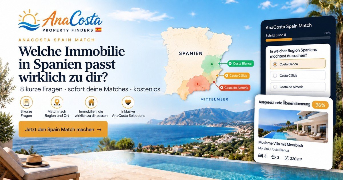 AnaCosta Spain Match: in 8 Fragen von Ihren Wohnwünschen zu passenden Immobilien in Spanien