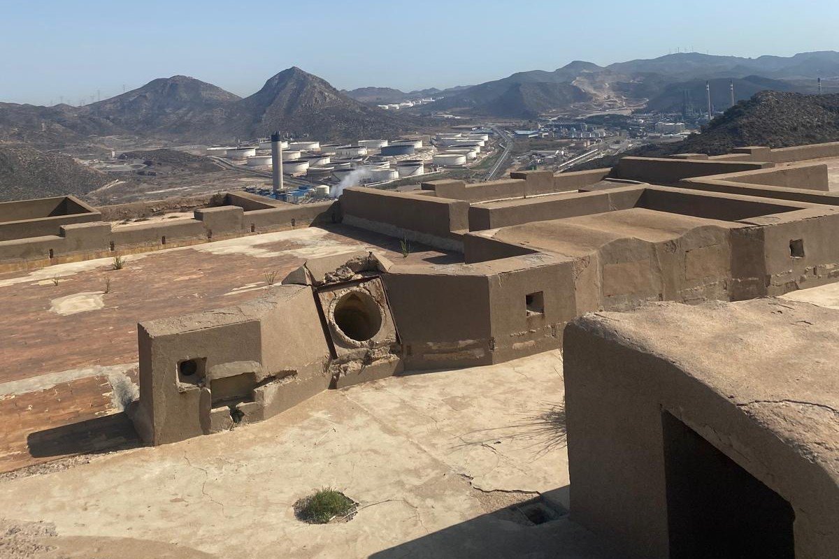 View from the concrete roofs of the battery over the tank farm and power station in the Valle de Escombreras