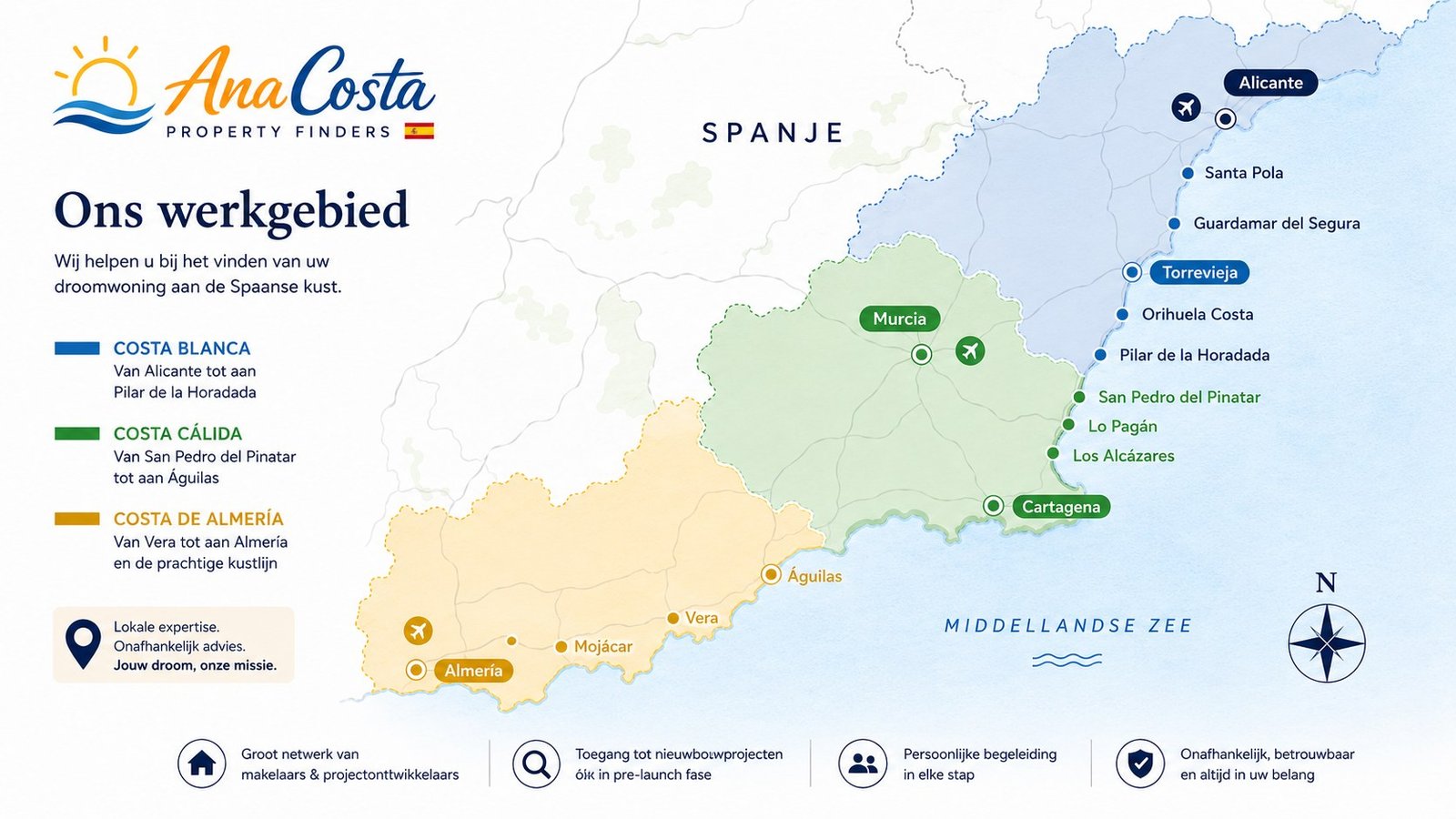 AnaCosta Service Areas - Costa Blanca, Costa Cálida, Costa Almería Map