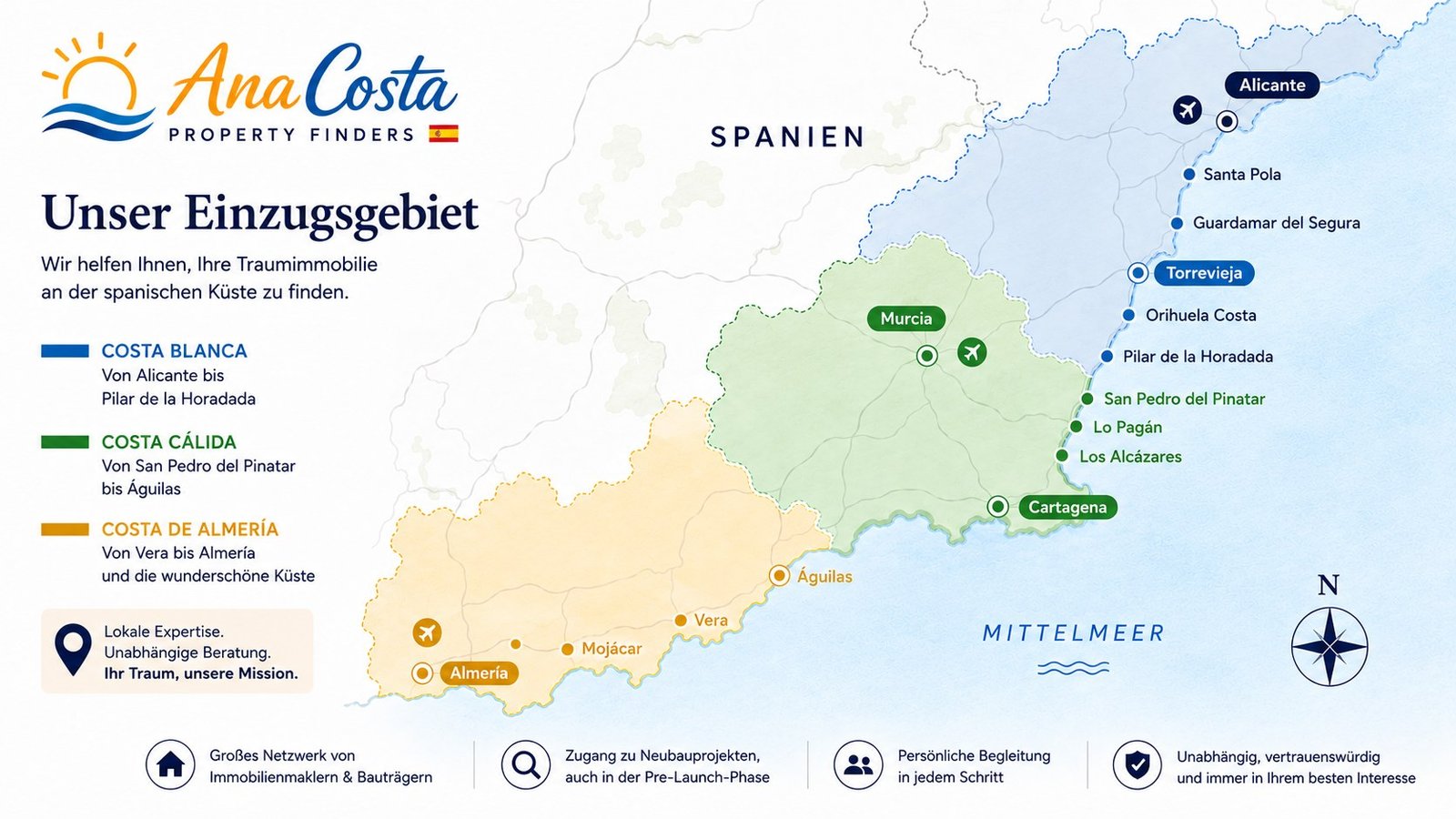 AnaCosta Service Areas - Costa Blanca, Costa Cálida, Costa Almería Map