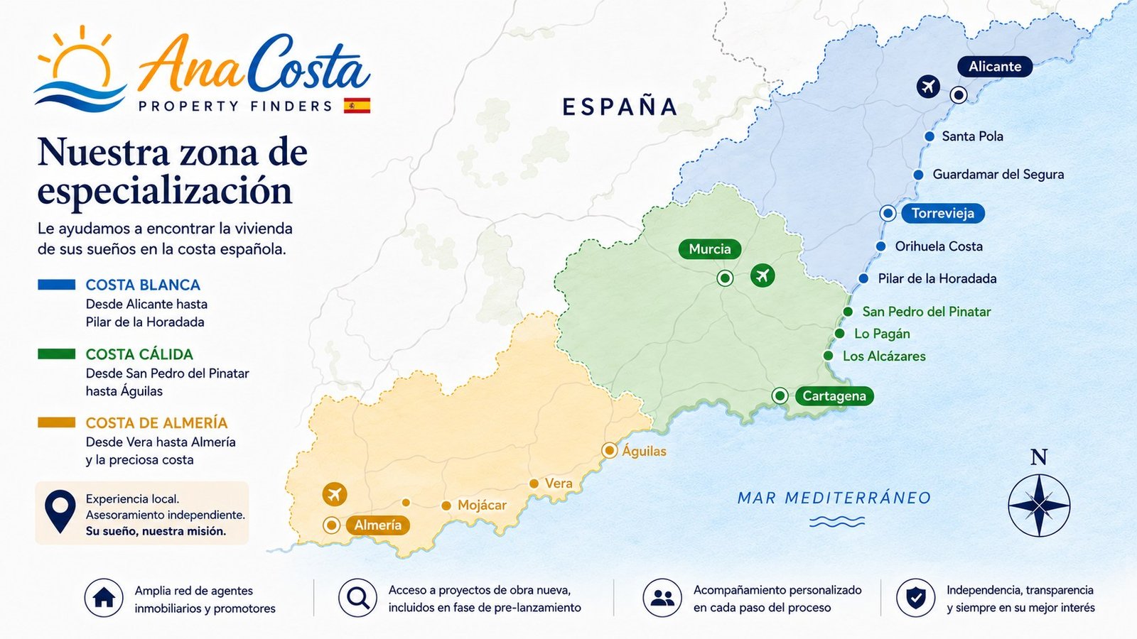 AnaCosta Service Areas - Costa Blanca, Costa Cálida, Costa Almería Map