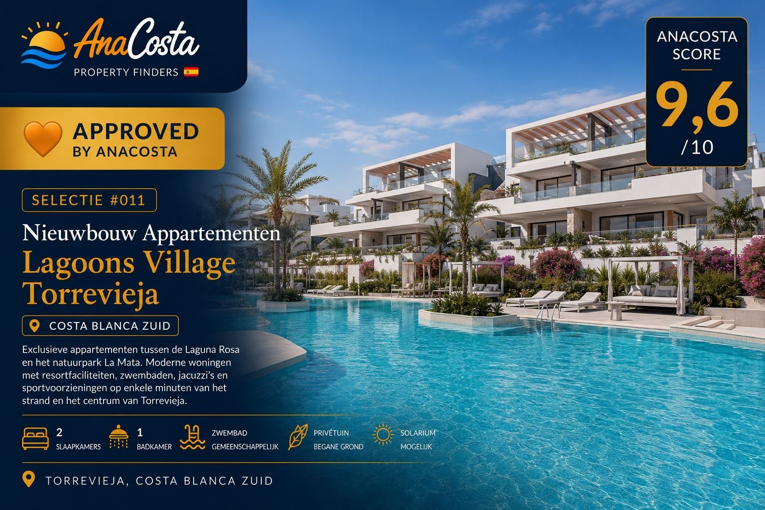 Nieuwbouw Appartementen Lagoons Village Torrevieja - Approved by AnaCosta - Score 9,6