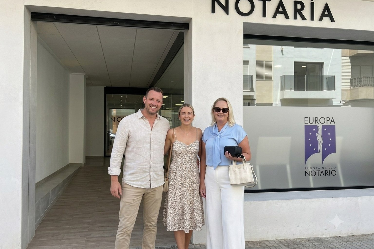 Kopers voor een Spaanse notar&iacute;a na de ondertekening van de eigendomsakte