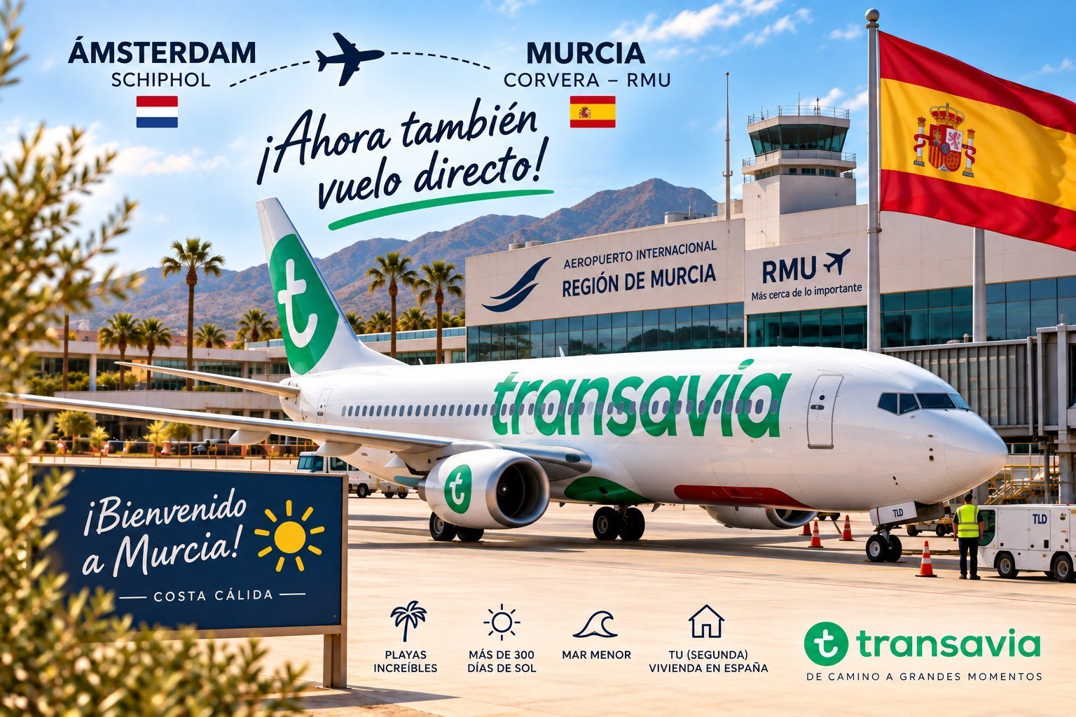 Avi&oacute;n de Transavia en el aeropuerto Regi&oacute;n de Murcia, en Corvera (RMU)