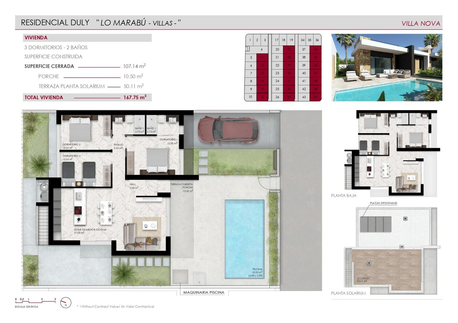 Plattegrond Villa Nova Ciudad Quesada - begane grond en solarium